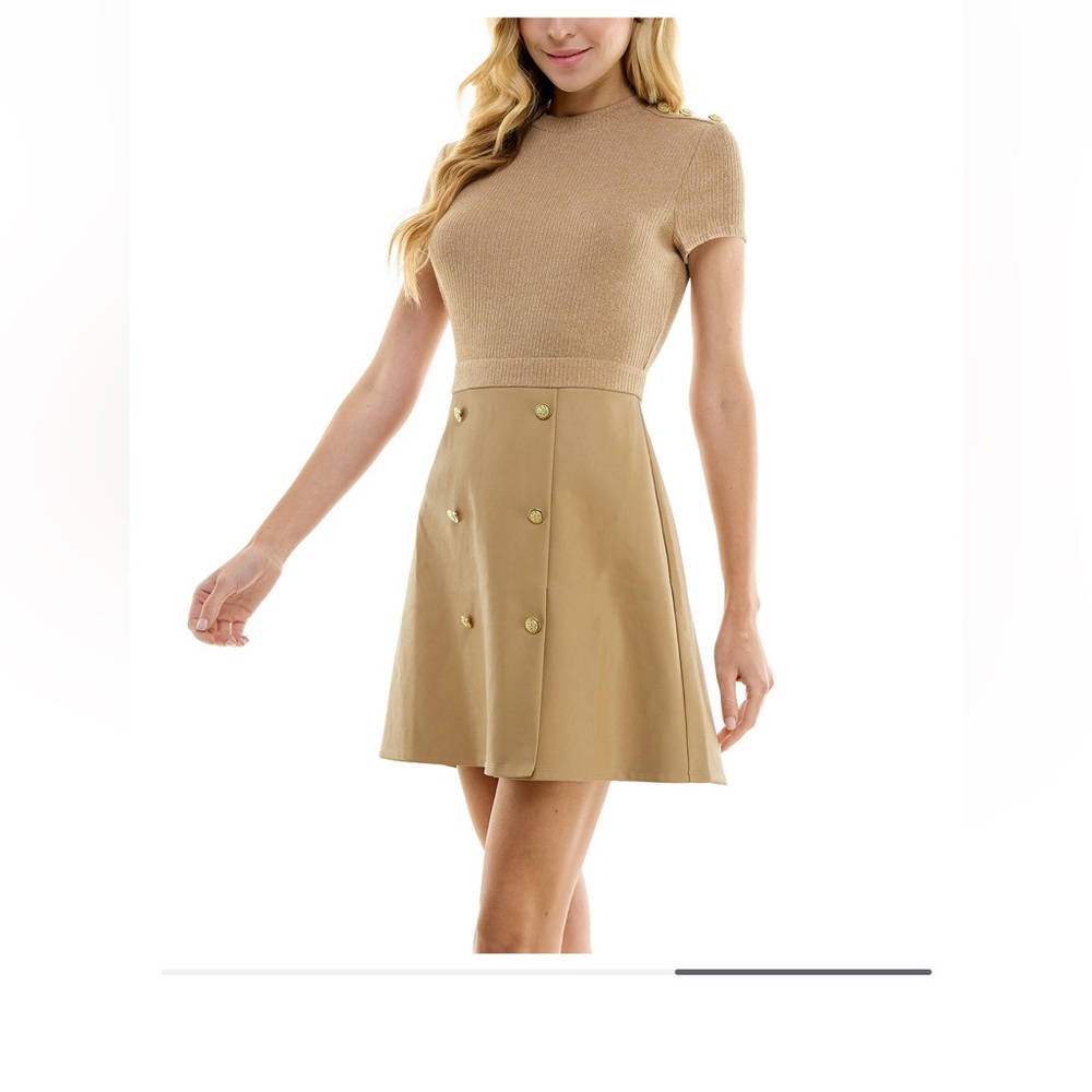 City Studio Button Trim Fit & Flare Dress